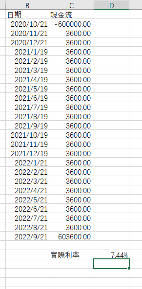 xirr計算借貸利率結果